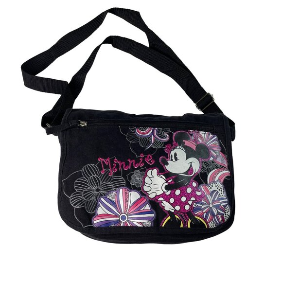 Disney Minnie Mouse Crossbody Purse Black Pink Handbag Boho Chic u Adjustable St - Picture 1 of 6